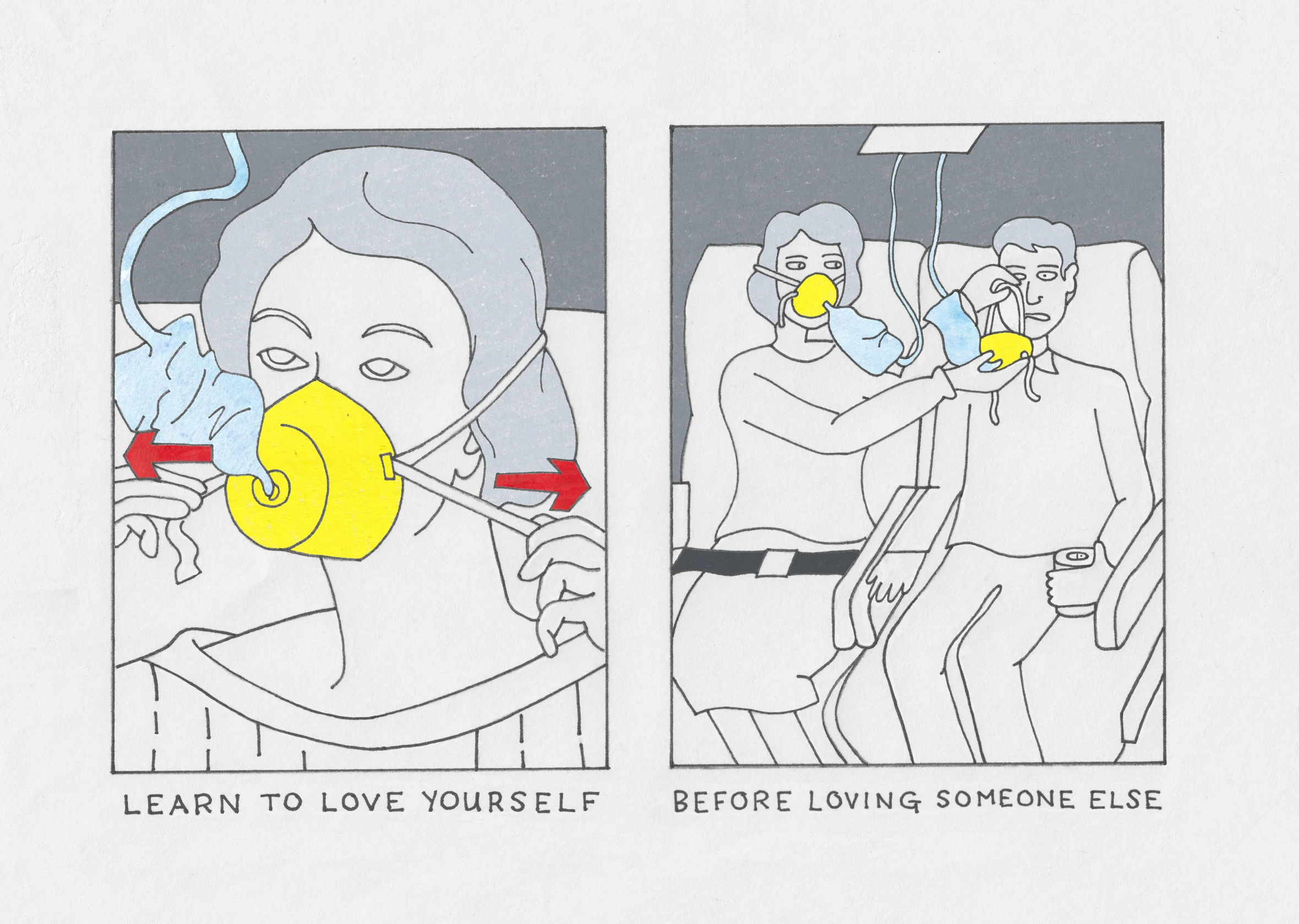 Learn to love yourself before loving someone else (2018) Pen & ink with colored pencil on illustration paper - Digital composite in Photoshop. 