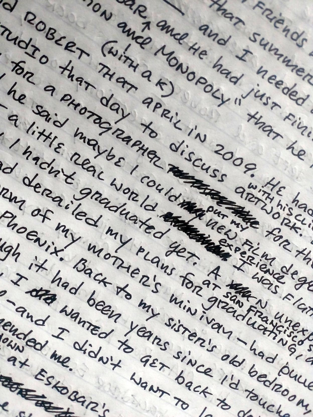Picking apart my second draft, in longhand, for my upcoming performance at The Moth GrandSLAM later this month.