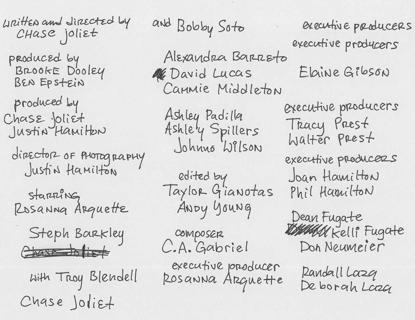 Scanned page of hand-drawn names by Sean David Christensen.