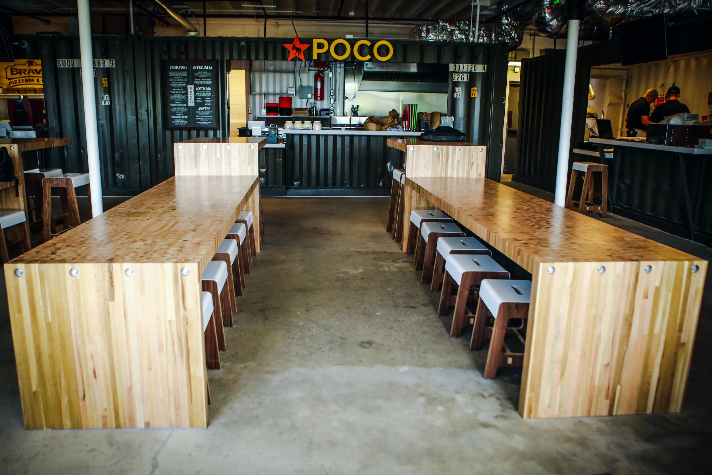 Communal butcher block tables
