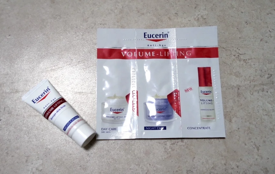 Eucerin Anti-Age Volume-Lifting Sample Pack: 7ml night cream tube, 1.5ml day care cream, 1.5ml night care cream, 1.5ml concentrate