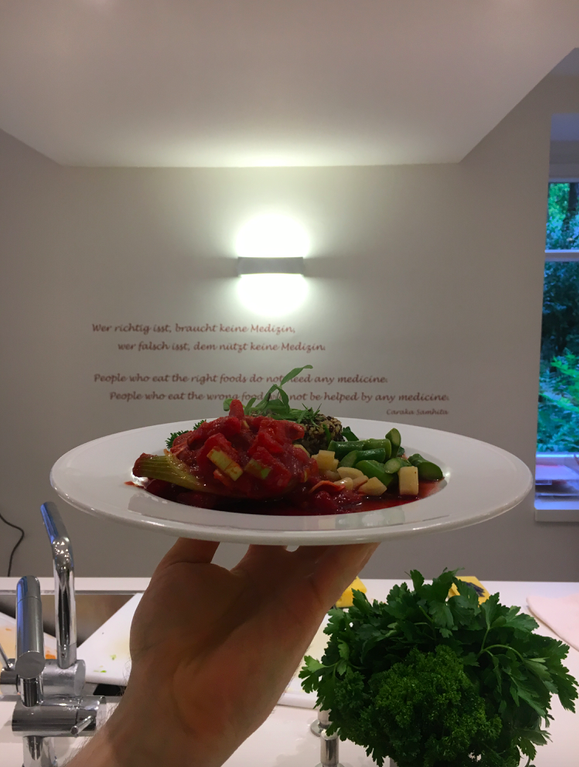 Braised Fennel on tomatoes with pumpkin vegetable and colourful quinoa