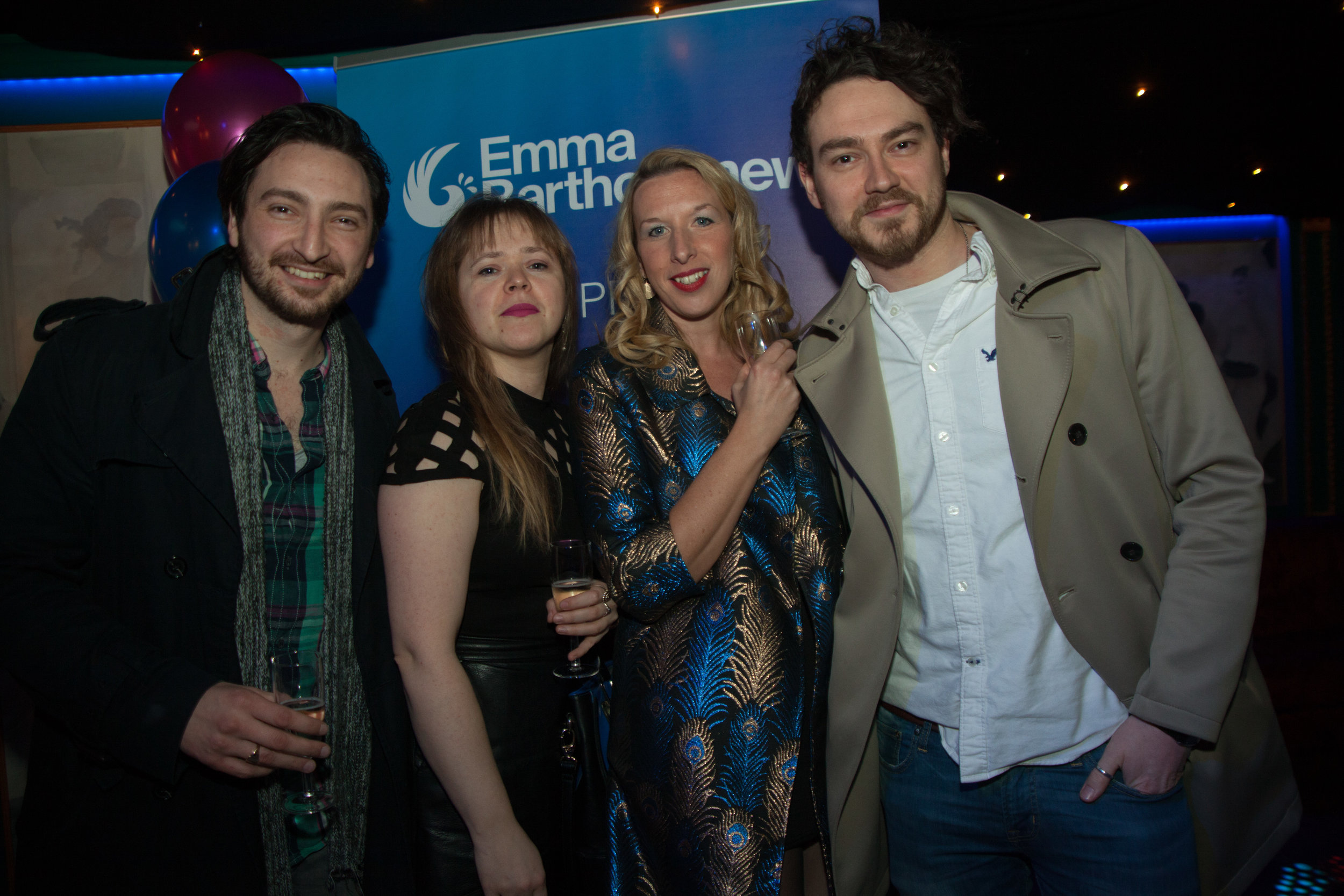 Founders of the Unsigned Music Awards with music blogger, Dovile Mal & host Emma Bartholomew at the EBPR Party
