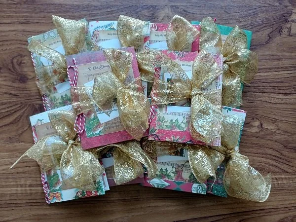 Journals, Christmas, gold ribbon tied in bows, Christmas Mini Journals and Etsy Shop Open, Joy V Spicer