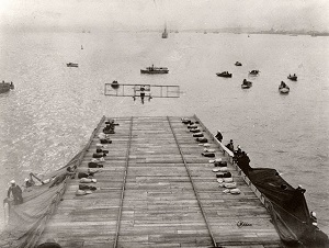 Eugene Ely landing his Curtiss Model D biplane on the USS Pennsylvania - Smithsonian.jpg