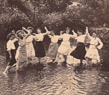 Vintage photo - ladies cavorting in pond