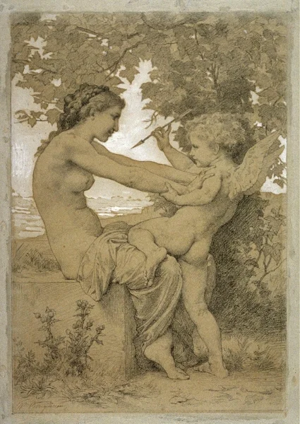 'Jeune fille se defendant contre lamour' in pencil