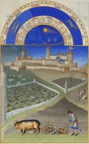 Ploughing - from a 'Book of Hours' illustrated by the Limbourg Brothers (Wikipedia)