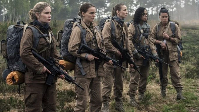 From left to right – Jennifer Jason Leigh as Dr Ventress; Natalie Portman as Lena; Tuva Novotny as Cass Sheppard; Tessa Thompson as Josie Radek; Gina Rodriguez as Anya Thorensen.