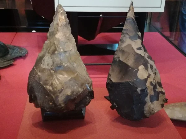 The Gray’s Inn Lane hand axe and one of the Hoxne hand axes – the Gray’s Inn Lane hand axe “was found in London with the remains of an elephant.” Both axes are “now known to date from the Ice Ages around 400,000 years ago.”