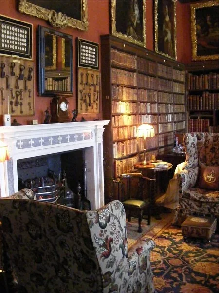 The keys to Corfe Castle over the fireplace in the library