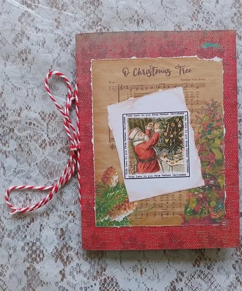 Christmas journal, red and white twine tied on side, Christmas Mini Journals and Etsy Shop Open, Joy V Spicer