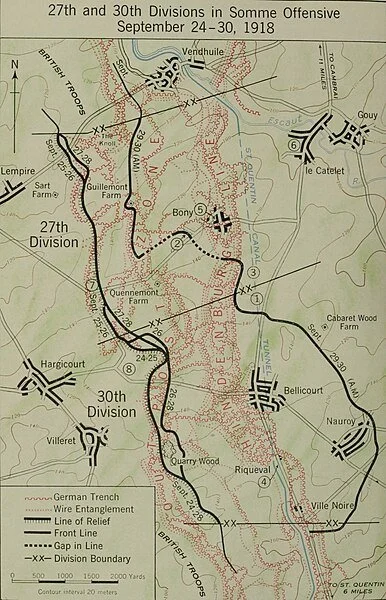 Map showing WW1 Battle of St Quentin Canal