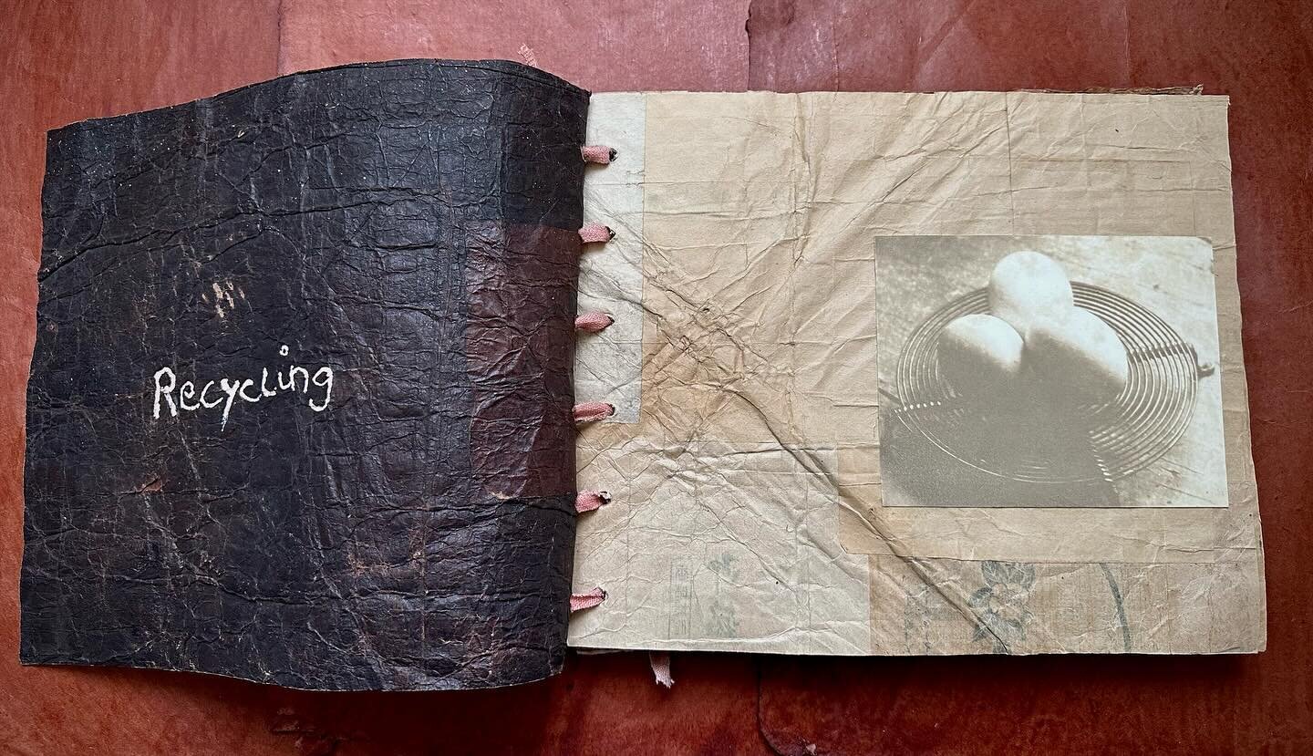 &bull;
Two pages from my new artist book which will be on display at the 10th International Artist&rsquo;s Book Triennial Vilnius 2024 later this year. It has a total of 44 pages and is entirely recycled of found paper, fabrics and own artwork like p