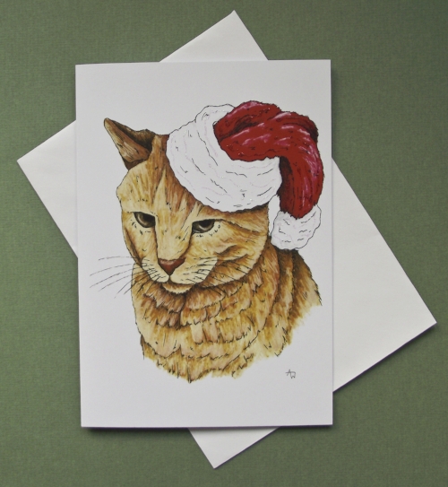 Grumpy cat, with glitter - Christmas card - "Have a Very Happy Christmas" inside - Envelope included
