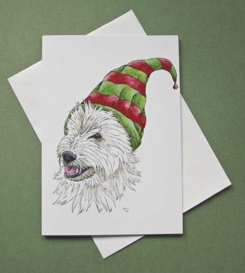Elf Westie (West Highland Terrier), with glitter - Christmas card - "Have a Very Happy Christmas" inside - Envelope included - In the shop