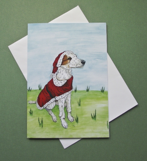 Santa Lurcher, with glitter - Christmas card - "Have a Very Happy Christmas" inside - Envelope included - In the shop