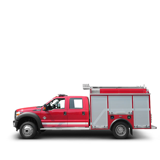 Salmo FD Built on a Ford F-550, 4 Door Chassis, Salmo's Light Attack Engine features a CAFS, Amdor Roll-Up Doors and custom 90º Tilting Ladder Rack.