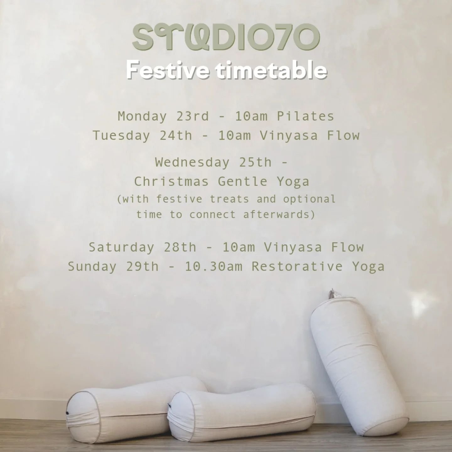 Festive timetable and workshops live 🎄 

❄️ Winter Restorative &amp; Yoga Nidra Workshop from @jasminebrandwilliamson
❄️ Special Christmas day class &amp; social space (with treats) with @move.with.robyn
❄️ Free 108 Sun Salutations prescribe led by 