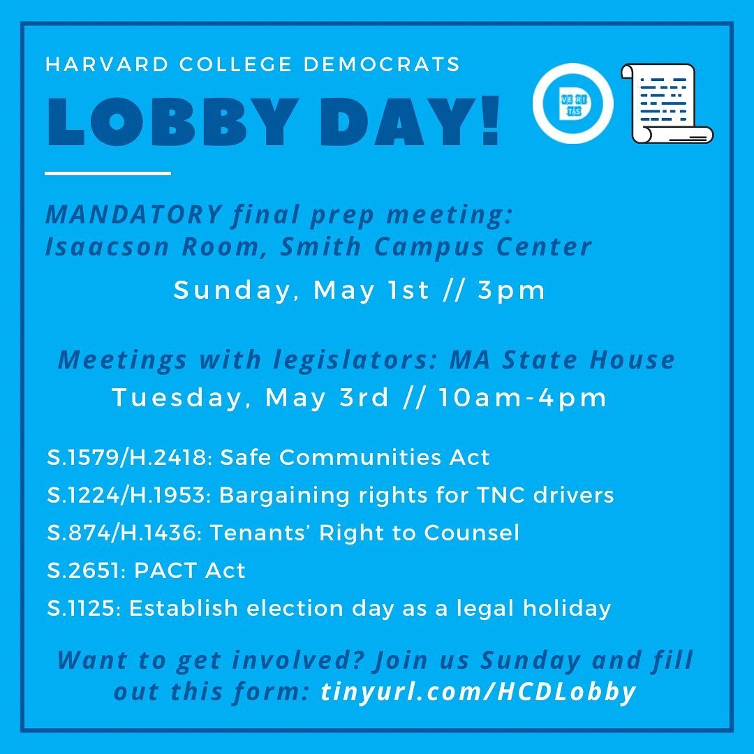 Join the Dems in meeting with legislators at the State House in our first in-person Lobby Day since 2019! We&rsquo;ve spent the semester working on these bills (swipe to learn more about them), and can&rsquo;t wait to advocate for them. No experience