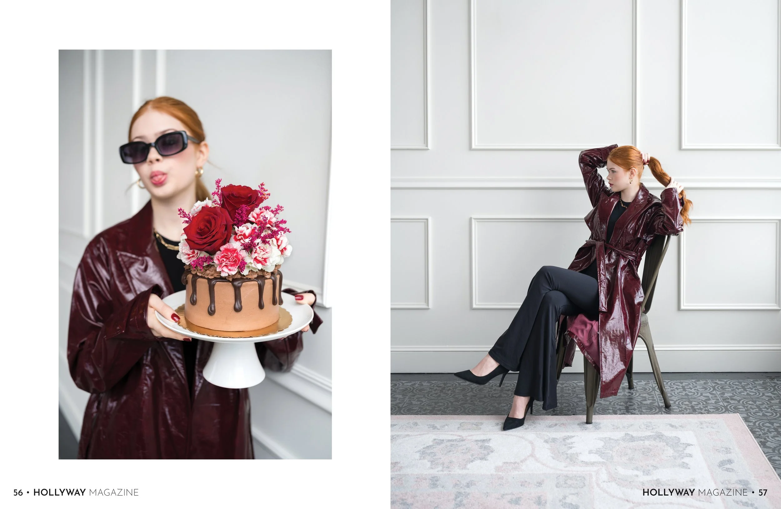 Two-layer birthday cake from a local Portland bakery featured in a youth fashion photography session