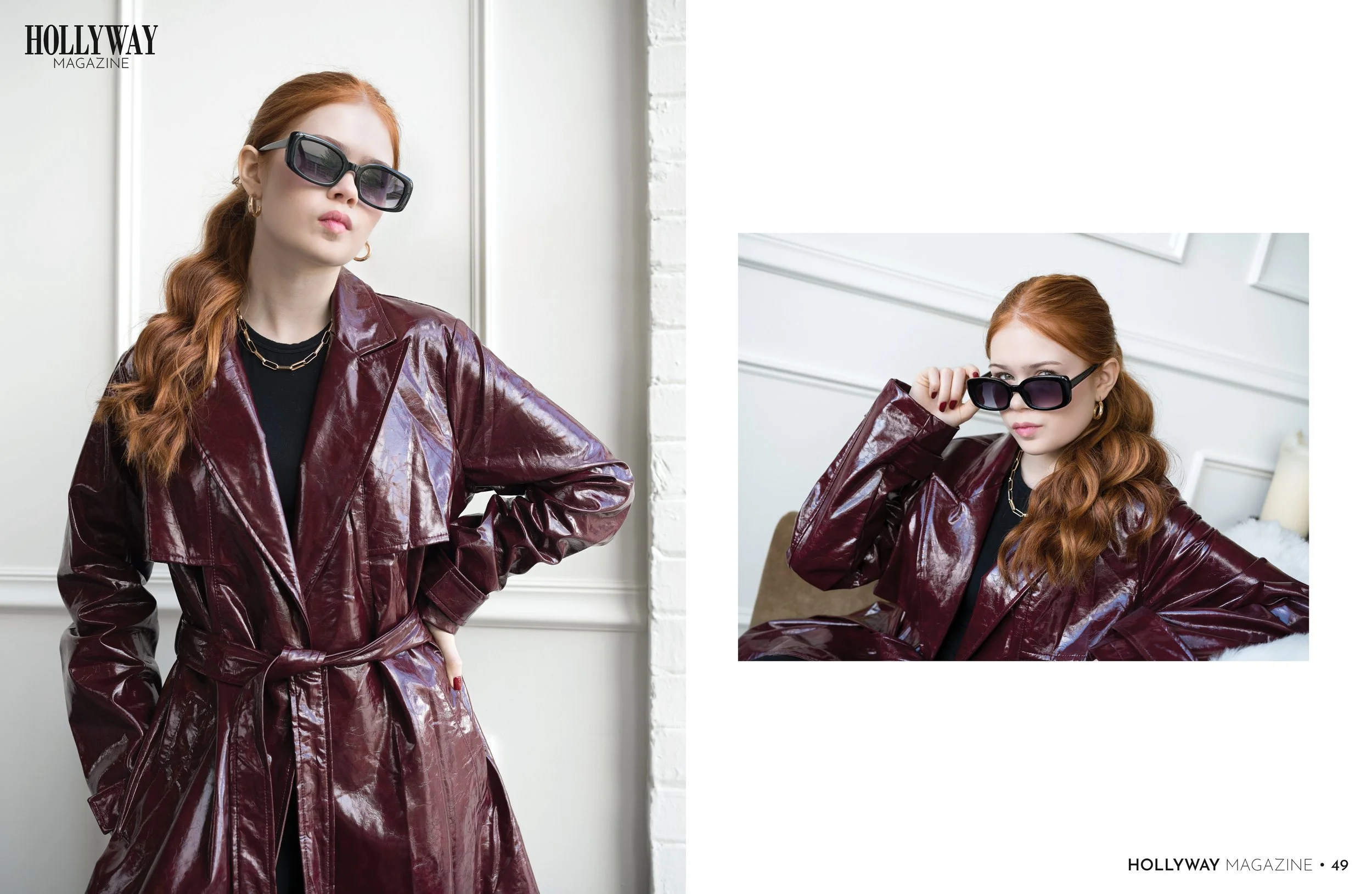 Aubree Rose Published In Hollyway Magazine Wearing Chic Authority Faux Leather Trench Coat From Windsor. Stephan Partipilo is a portrait photographer based in Portland, Oregon