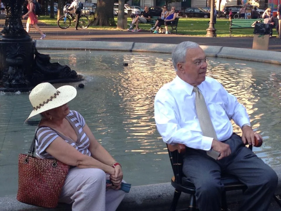 Former Boston Mayor Thomas Menino at the dedication ceremony for the restored fountains on August 12, 2013. See a video of the fountain dedication here .
