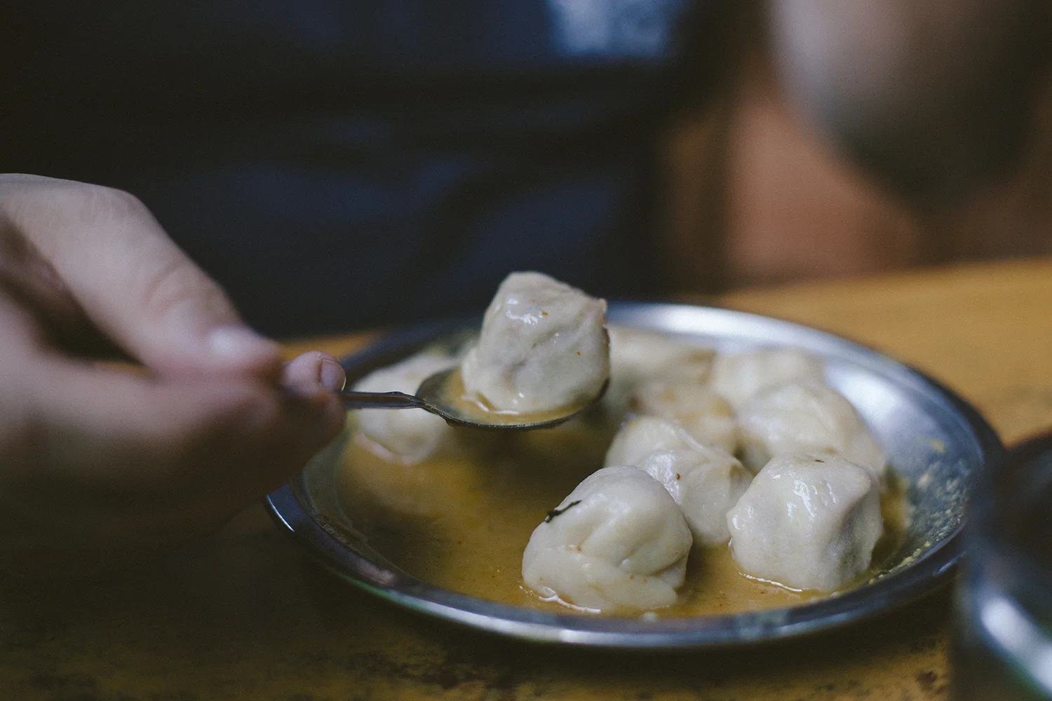 Buff momos in a small bhati (bar) in Bhaktapur