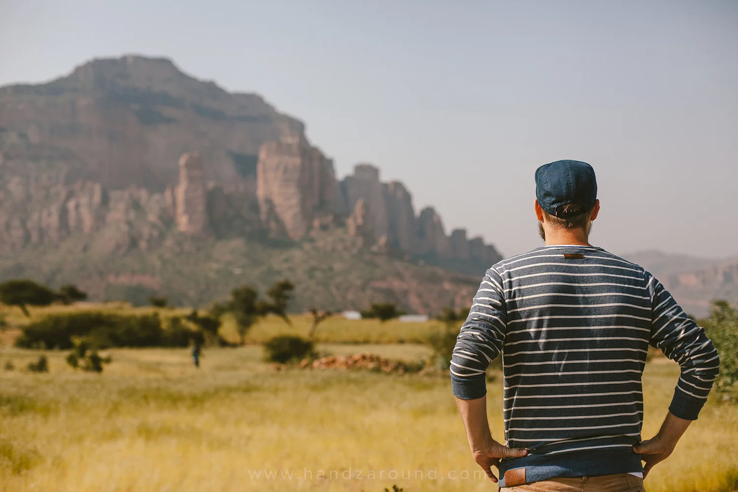 Zach looking at Gheralta Mountains and the cliffs where Abuna Yemata is located