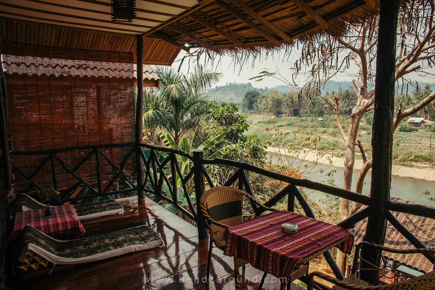Terrace overlooking Mekong in Thongbay Guesthouse