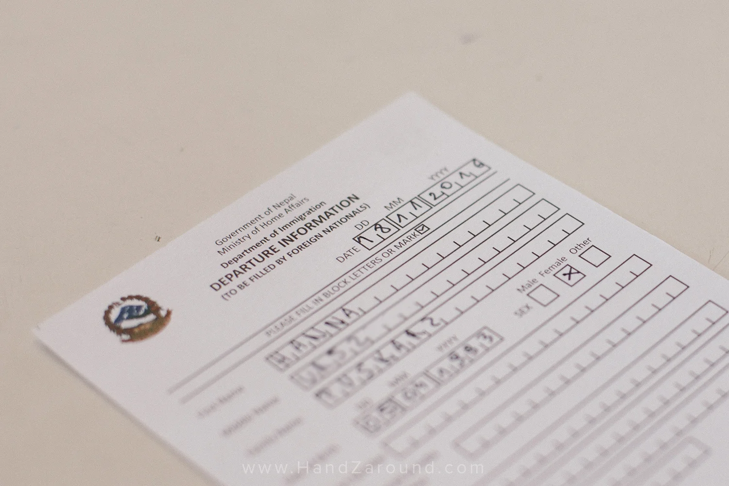The Nepalese departure card recognises more than two genders, how cool is that?!