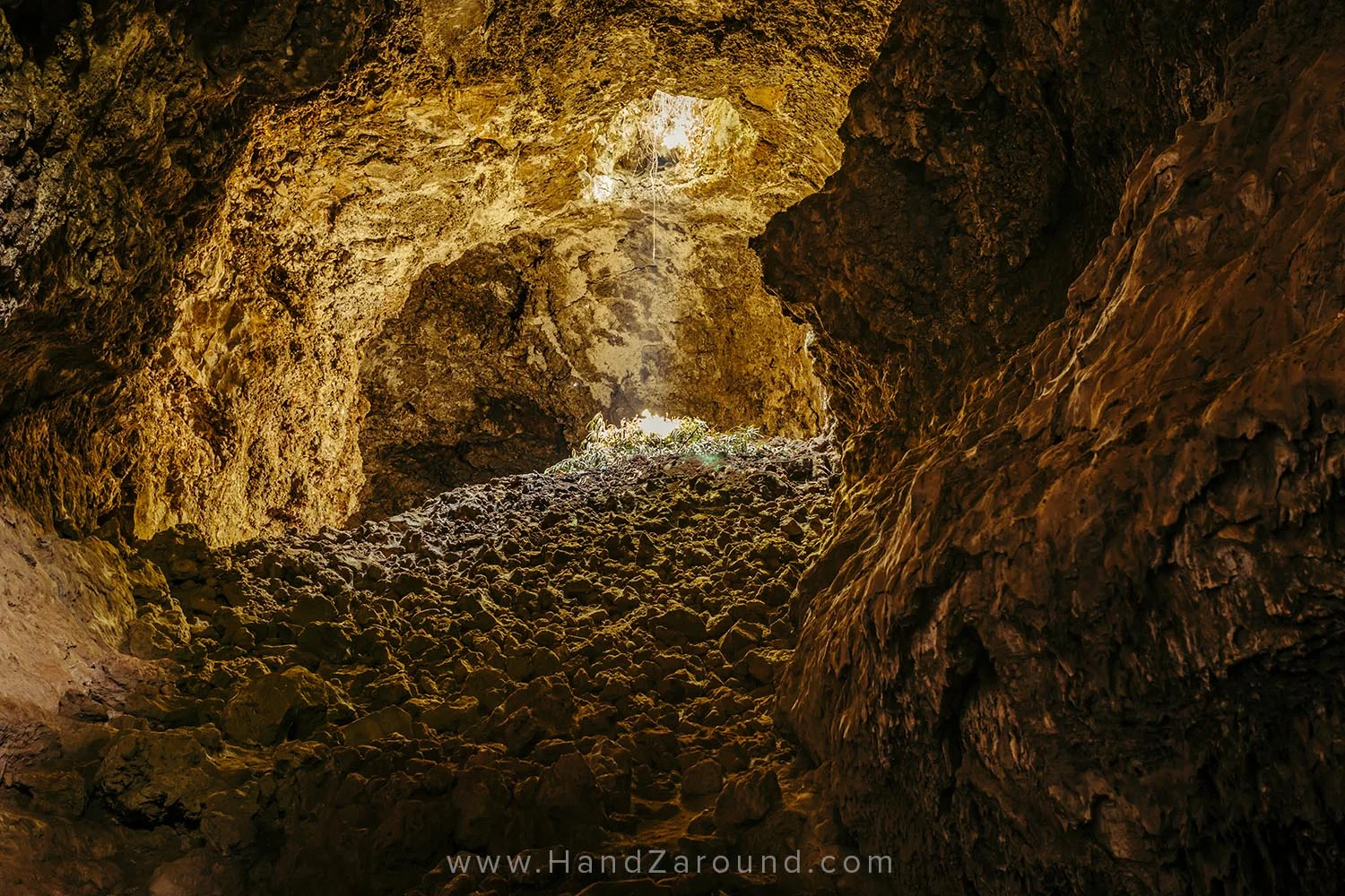 The light coming through the ceiling in the 'unofficial' cave