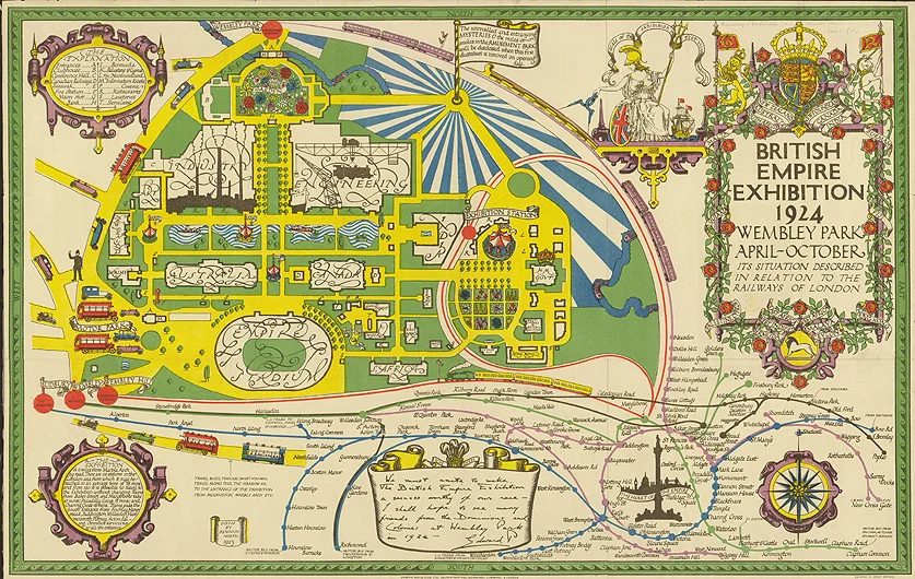 Map of the British Empire Exhibition in 1924. The Stadium was built over the site of the tower.