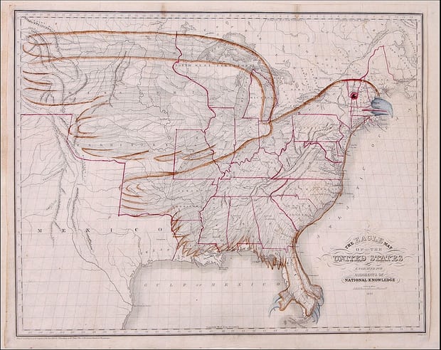 The Eagle Map of The United States - Rudiments of National Knowledge, 1833