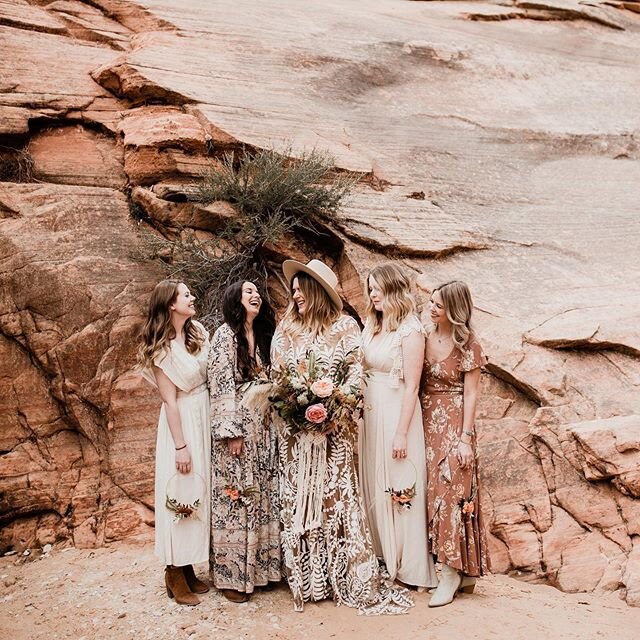 Almost one year since this perfect day! Love how these bridesmaids colors matched the Zion scenery.