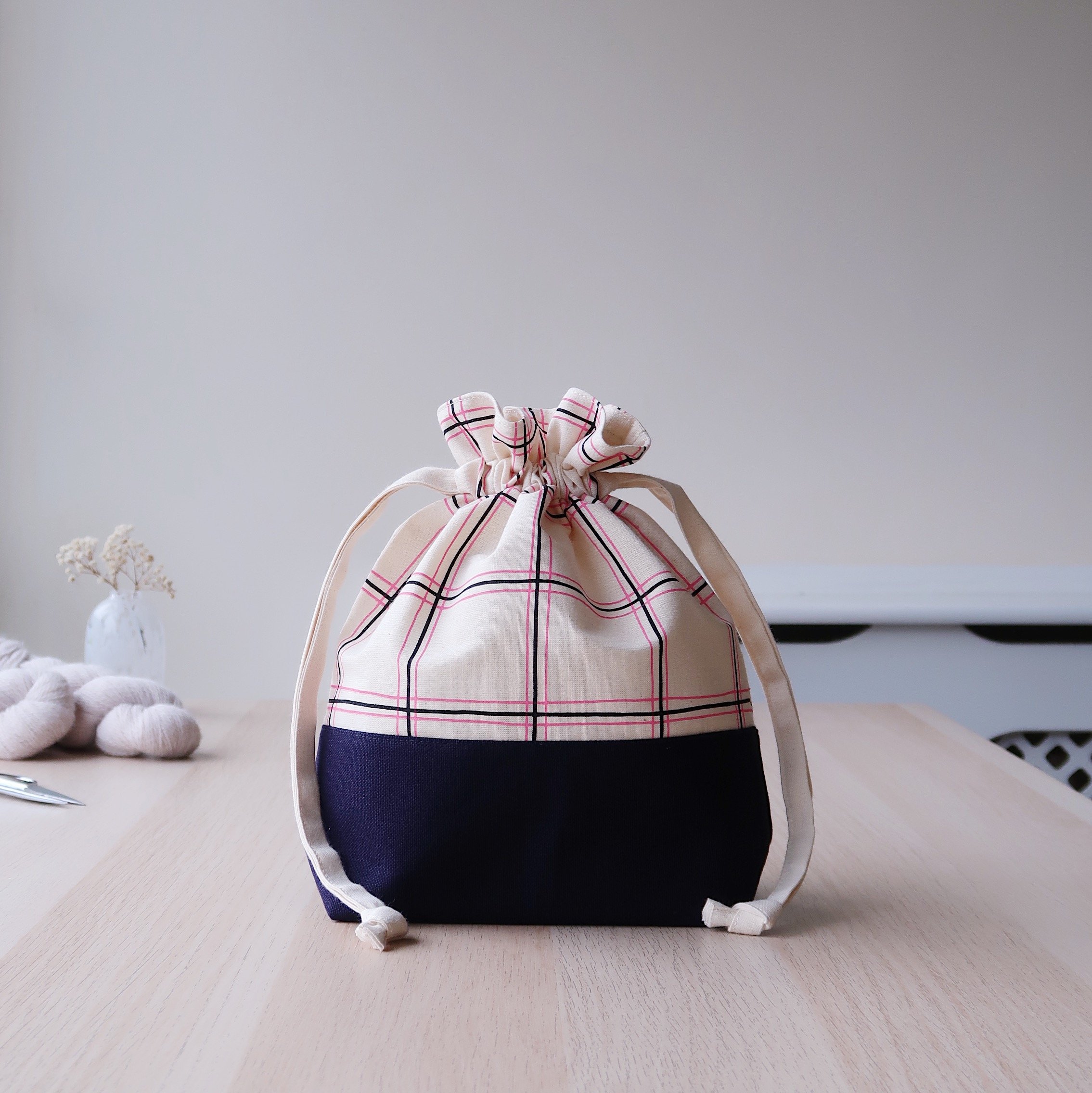Classic Drawstring Knitting Bag | Spring Plaid Collection