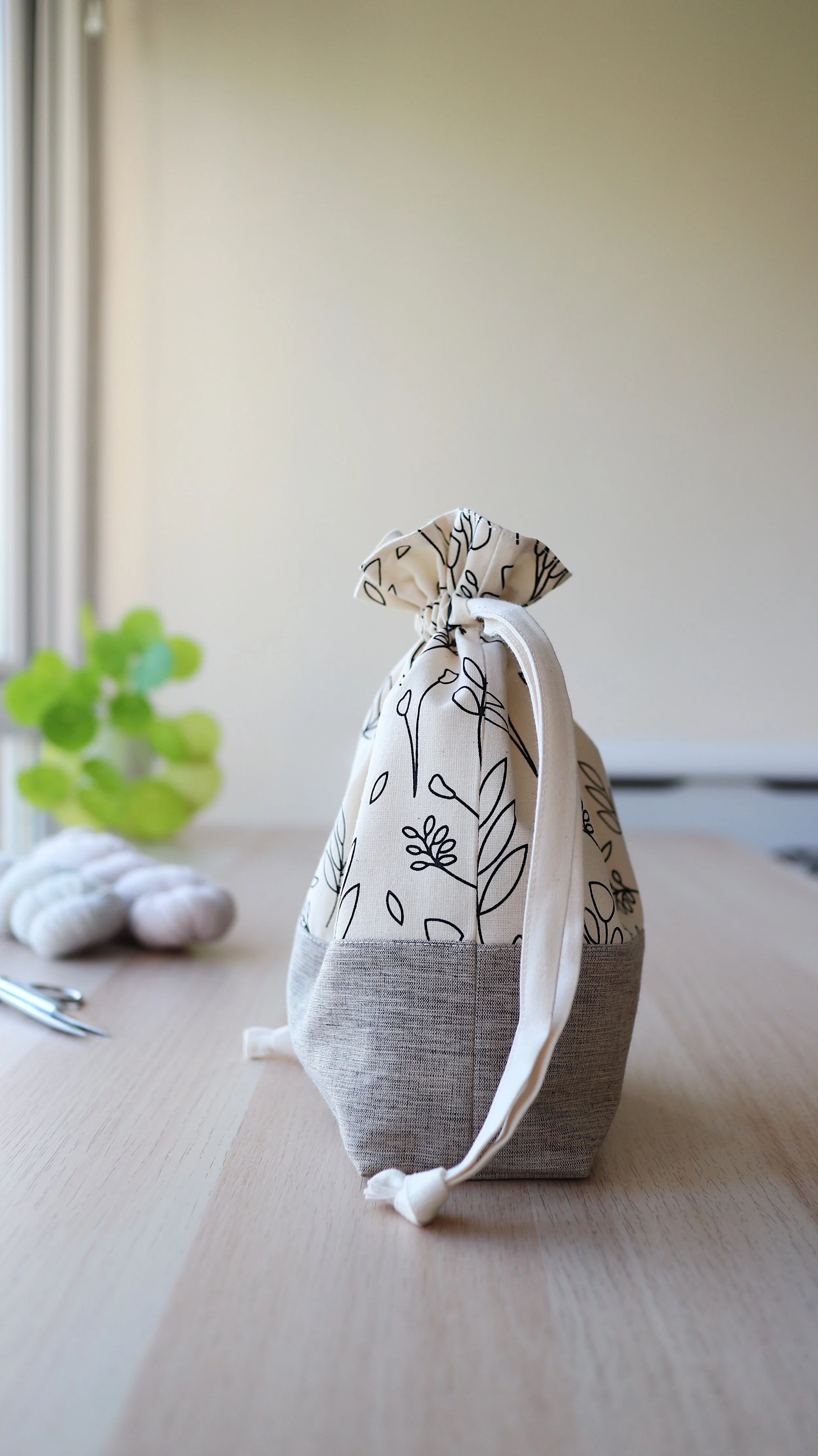 Alex Collins | Drawstring Knitting Project Bag Side Grey.JPG
