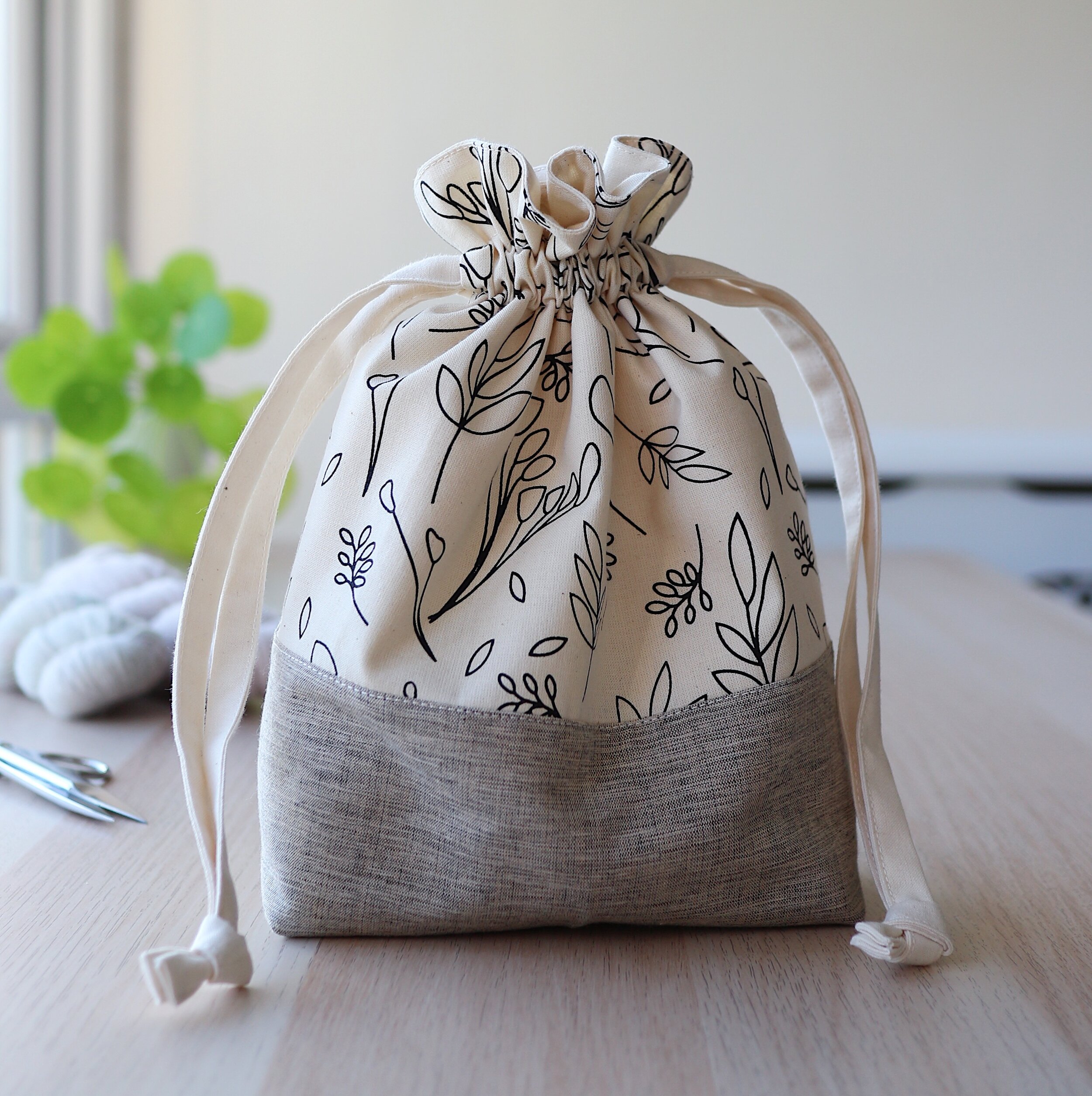 Alex Collins | Drawstring Knitting Project Bag Front Grey Square.JPG