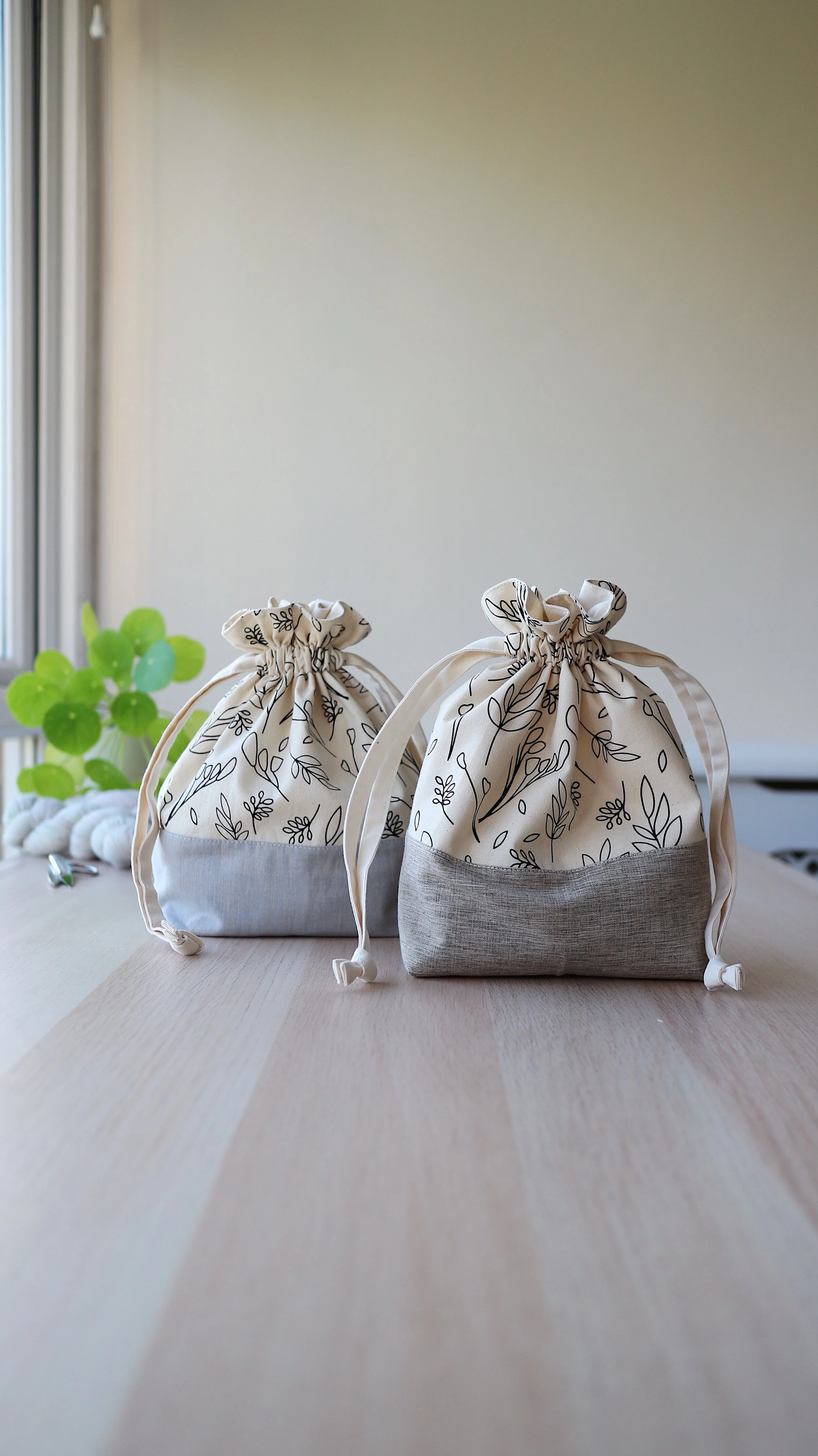 Alex Collins | Drawstring Knitting Project Bag Blue and Grey.JPG