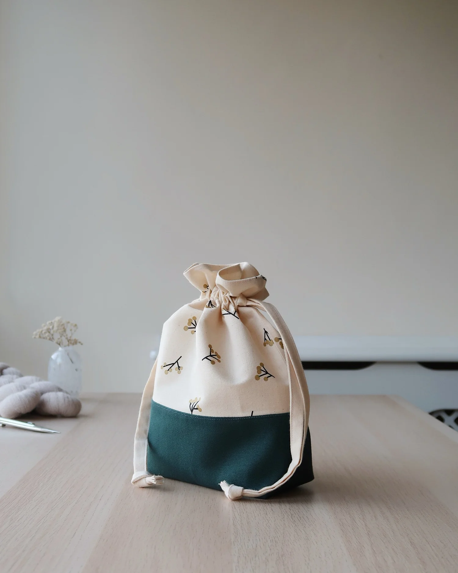 Classic Drawstring Knitting Bag | Winter Berry Collection