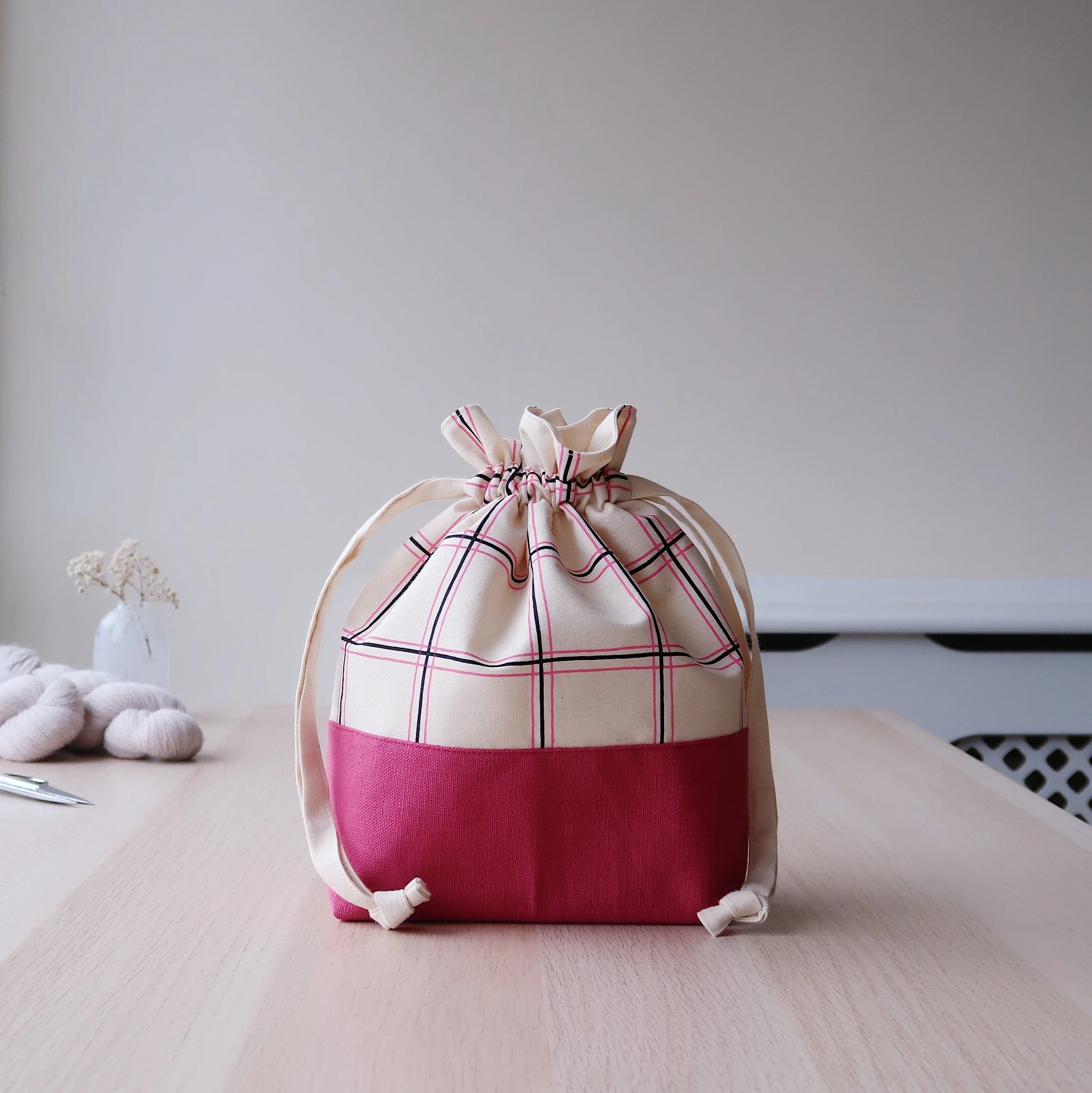Classic Drawstring Knitting Bag | Spring Plaid Collection