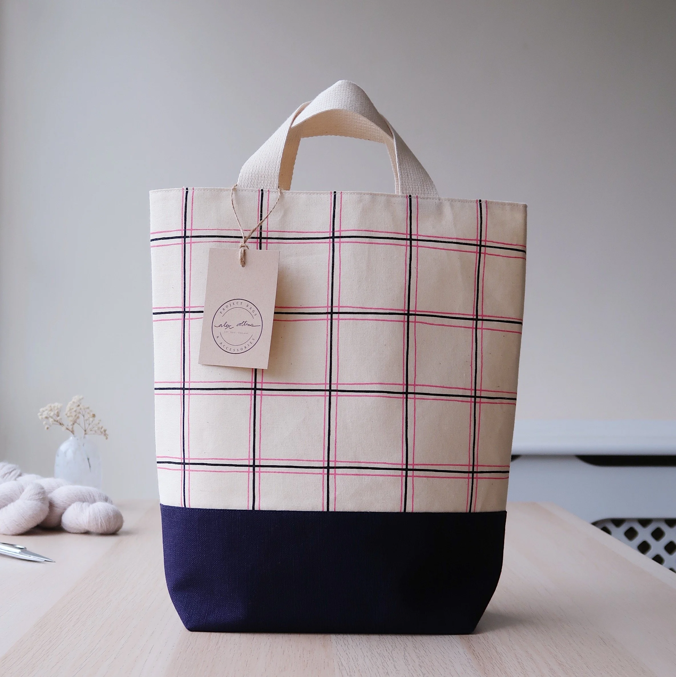 Large Tote Knitting Bag | Spring Plaid Collection