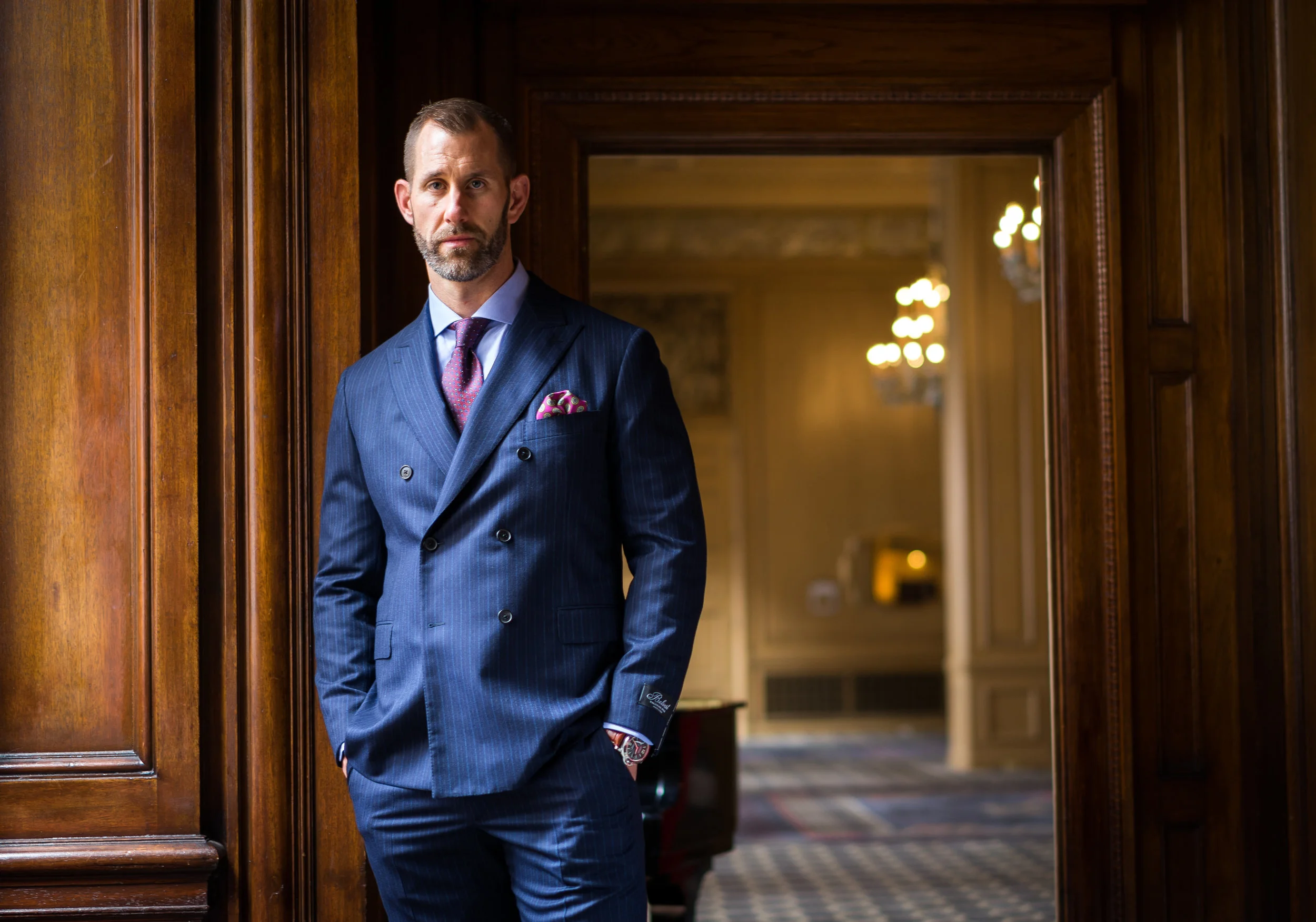 Belvest Double Breasted Pinstripe Suit