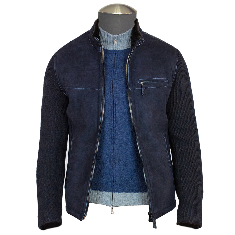 Men's reversible blue suede bomber jacket - Gimo's