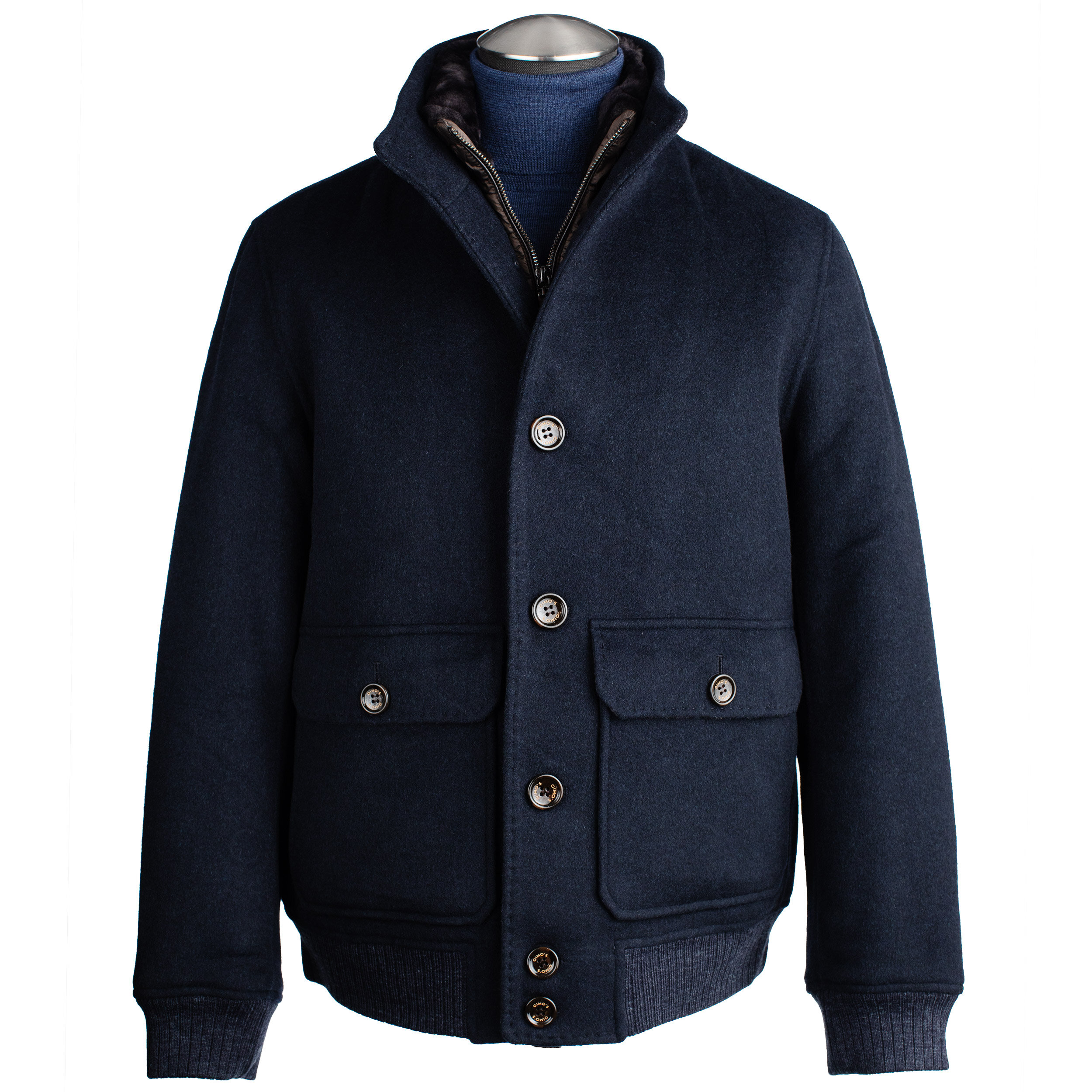 Gimo's Wool Bomber Jacket with Removable Interior Collar in Navy — Uomo San  Francisco | Luxury European Menswear