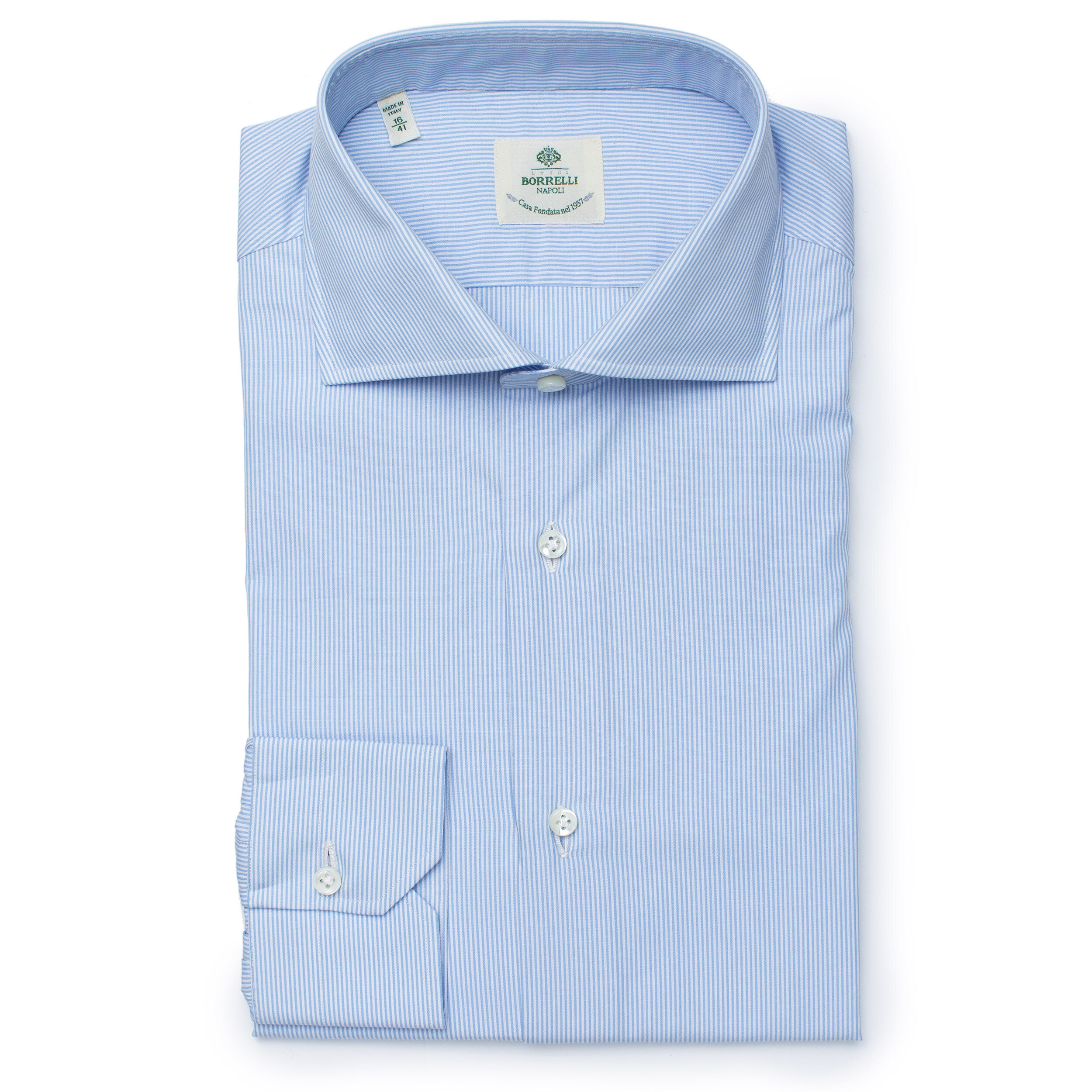 Luigi Borrelli 100% Cotton Hand Made Striped Shirt-Light Blue — Uomo San  Francisco | Luxury European Menswear