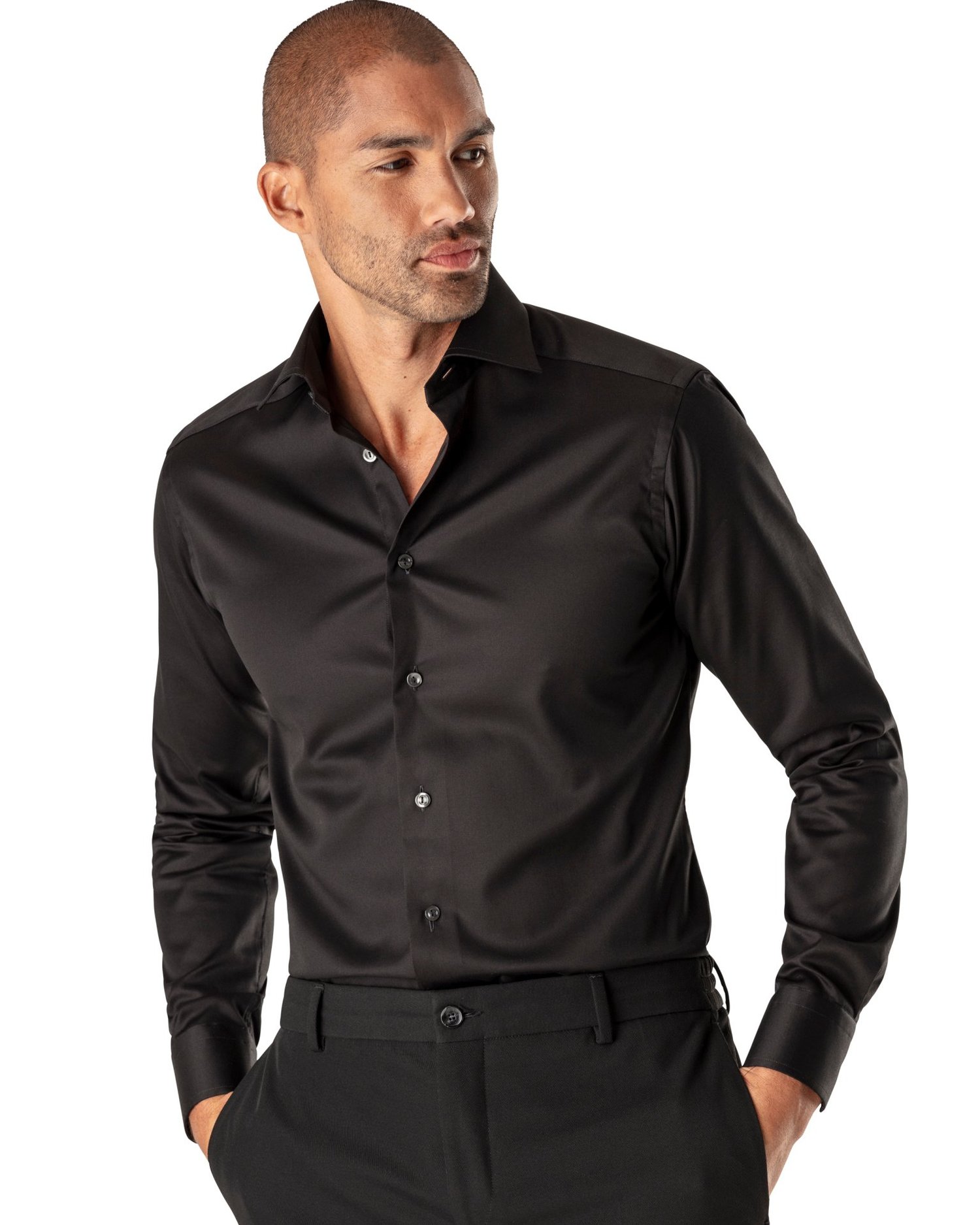 Eton Contemporary Fit, Twill Dress Shirt in Black — Uomo San Francisco | Luxury European Menswear