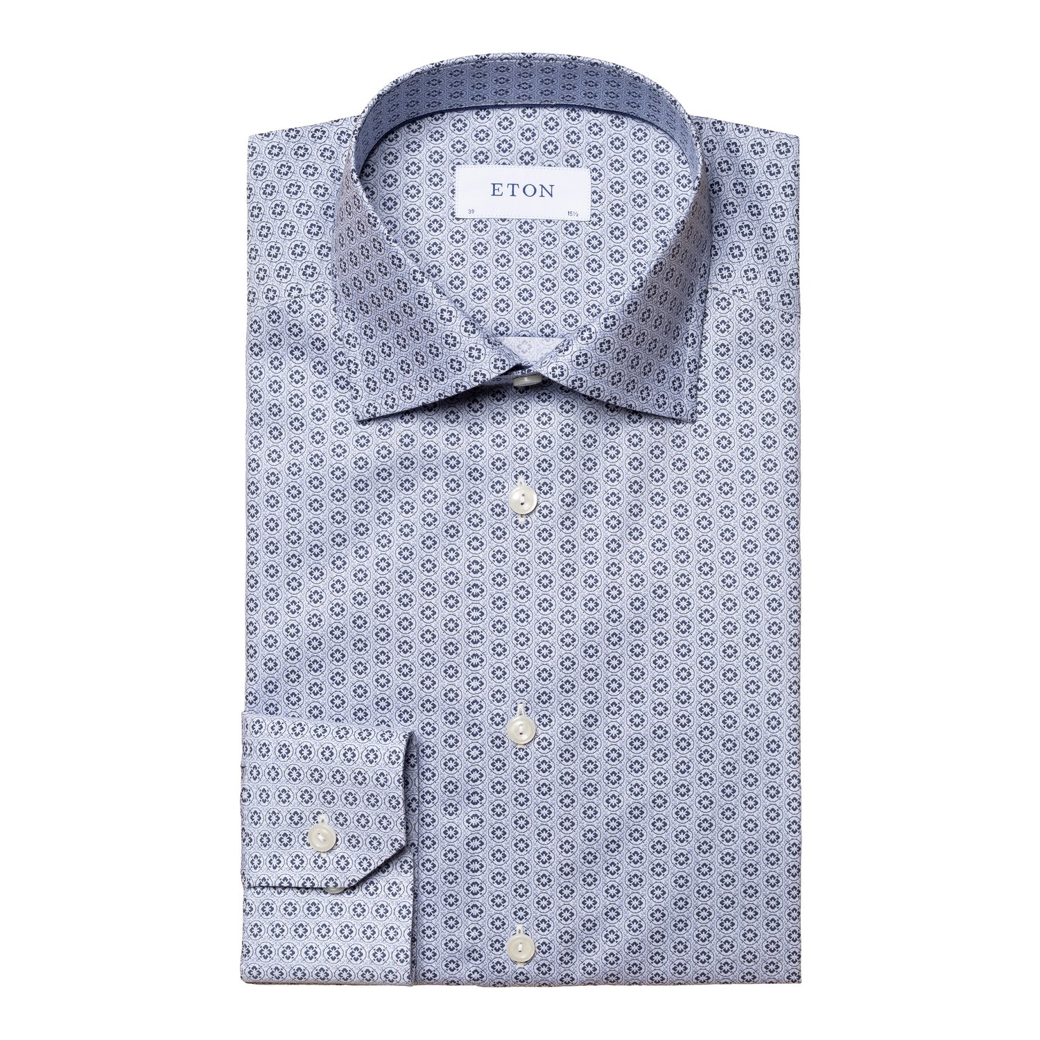 Contemporary Fit, Signature Twill Dress Shirt in Blue Geometric Print — Francisco | Luxury European Menswear