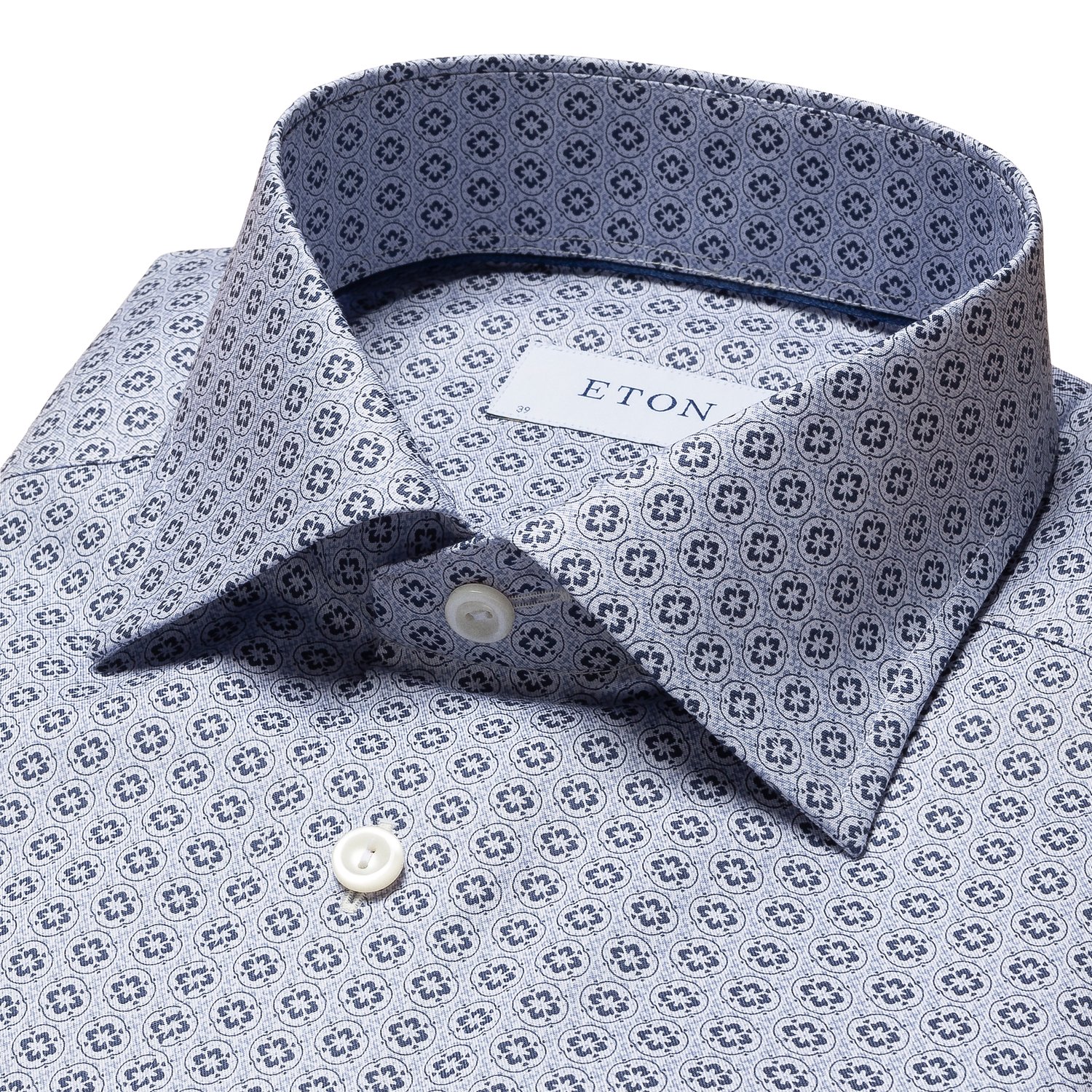 Contemporary Fit, Signature Twill Dress Shirt in Blue Geometric Print — Francisco | Luxury European Menswear