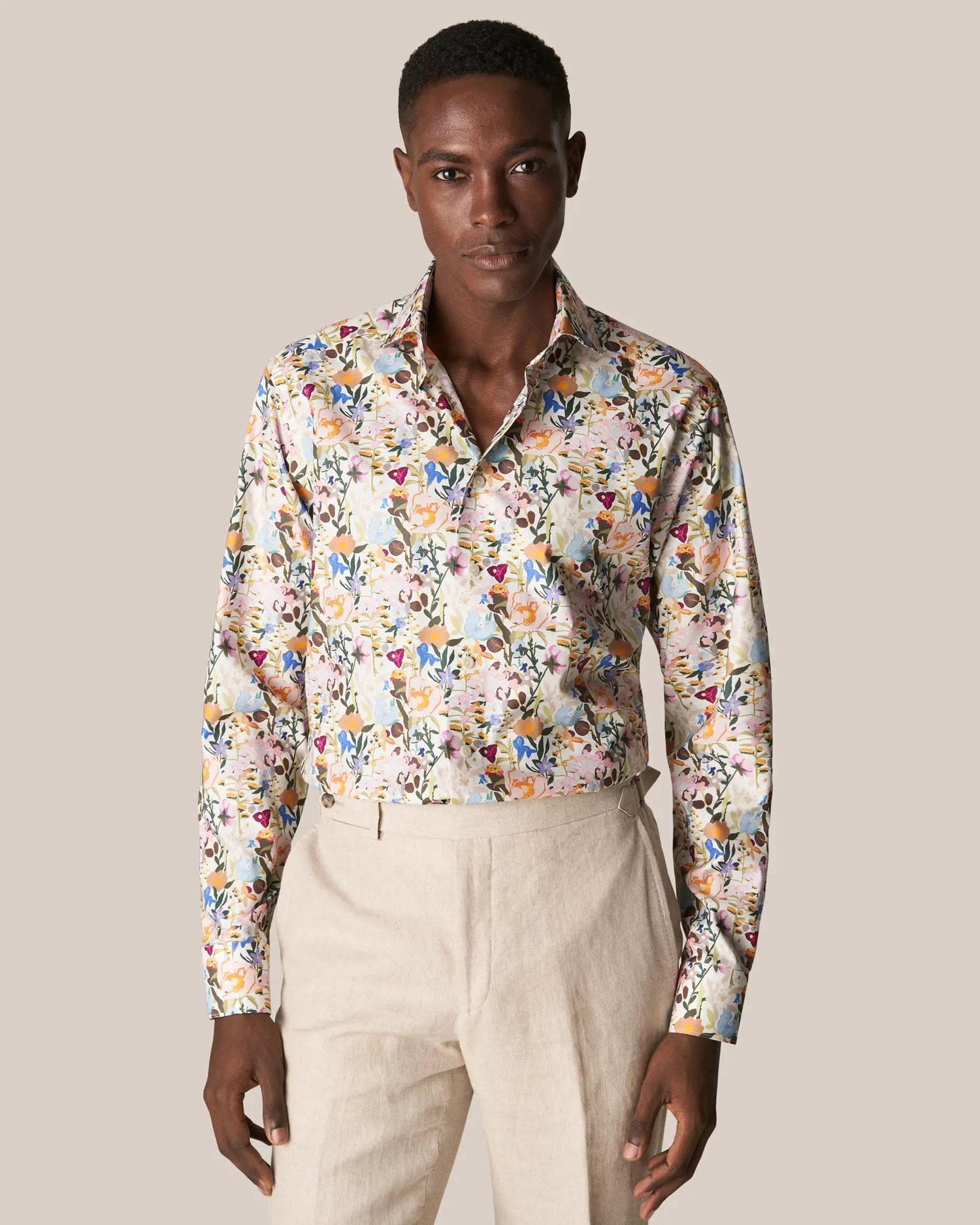 Eton Contemporary Signature Twill Sport Shirt in Beige with Colorful Print Mélange — Uomo San Francisco | European Menswear